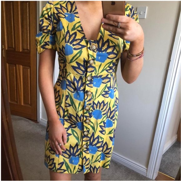ZARA TRF Yellow and Blue Floral Mini Dress - Picture 6 of 6